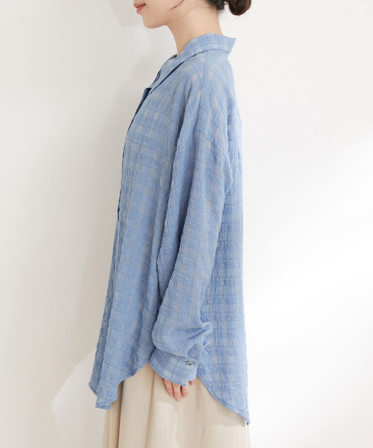 VIS「【洗える】オーバーサイズチェックシアーシャツ」|シャツ・ブラウス|
