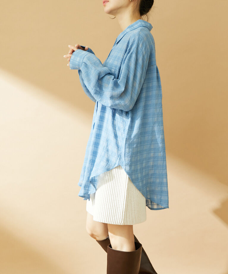 VIS「【洗える】オーバーサイズチェックシアーシャツ」|シャツ・ブラウス|