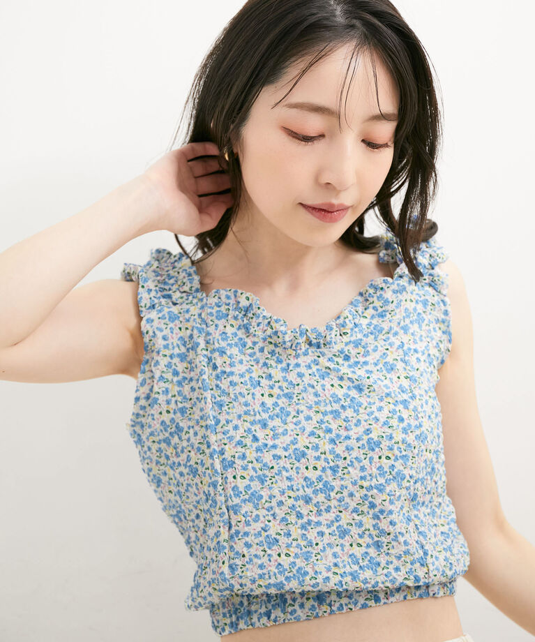 VIS「【WEB限定】【洗える】プリントジャガードノースリブラウス」|シャツ・ブラウス|
