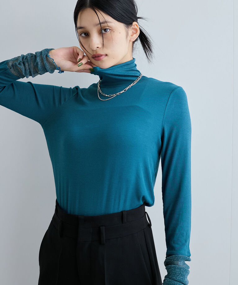 VIS「袖クシュクシュテレコハイネックプルオーバー」|Tシャツ・カットソー|ターコイズ(49)