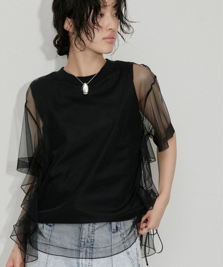 ADAM ET ROPE'「【サステナブル】・【定番人気】ギャザーチュールトップス」|Tシャツ・カットソー|