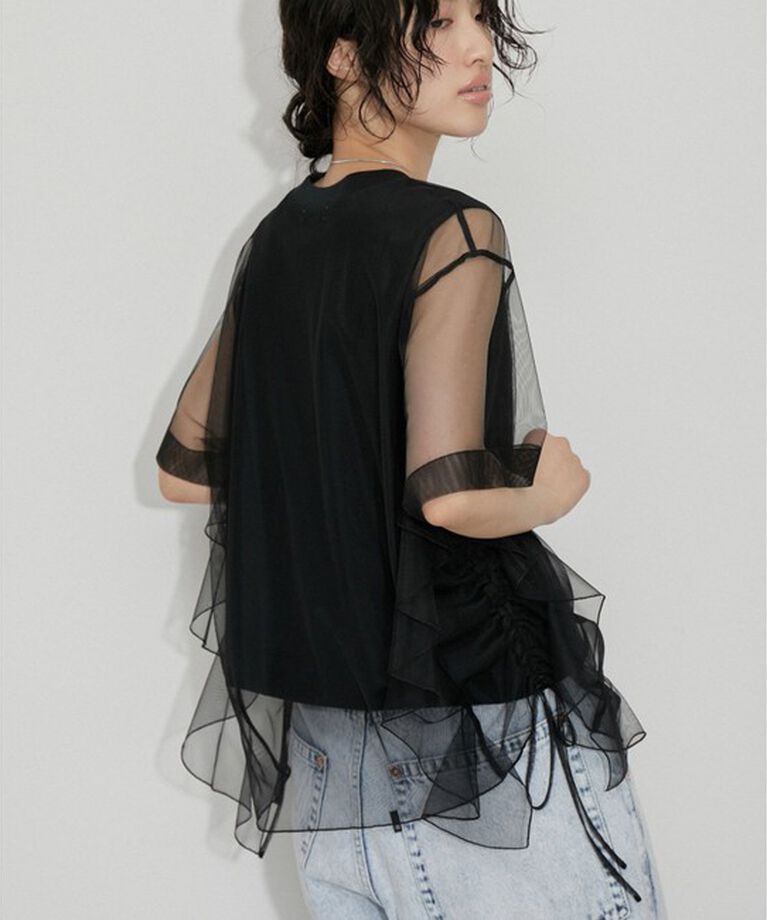 ADAM ET ROPE'「【サステナブル】・【定番人気】ギャザーチュールトップス」|Tシャツ・カットソー|