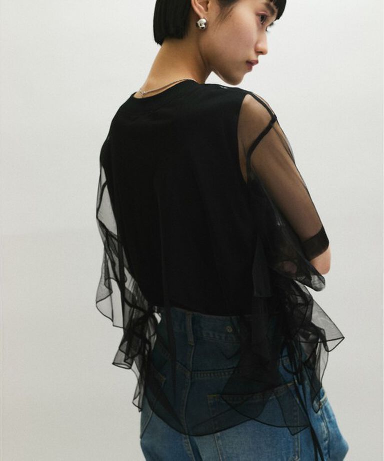 ADAM ET ROPE'「【サステナブル】・【定番人気】ギャザーチュールトップス」|Tシャツ・カットソー|