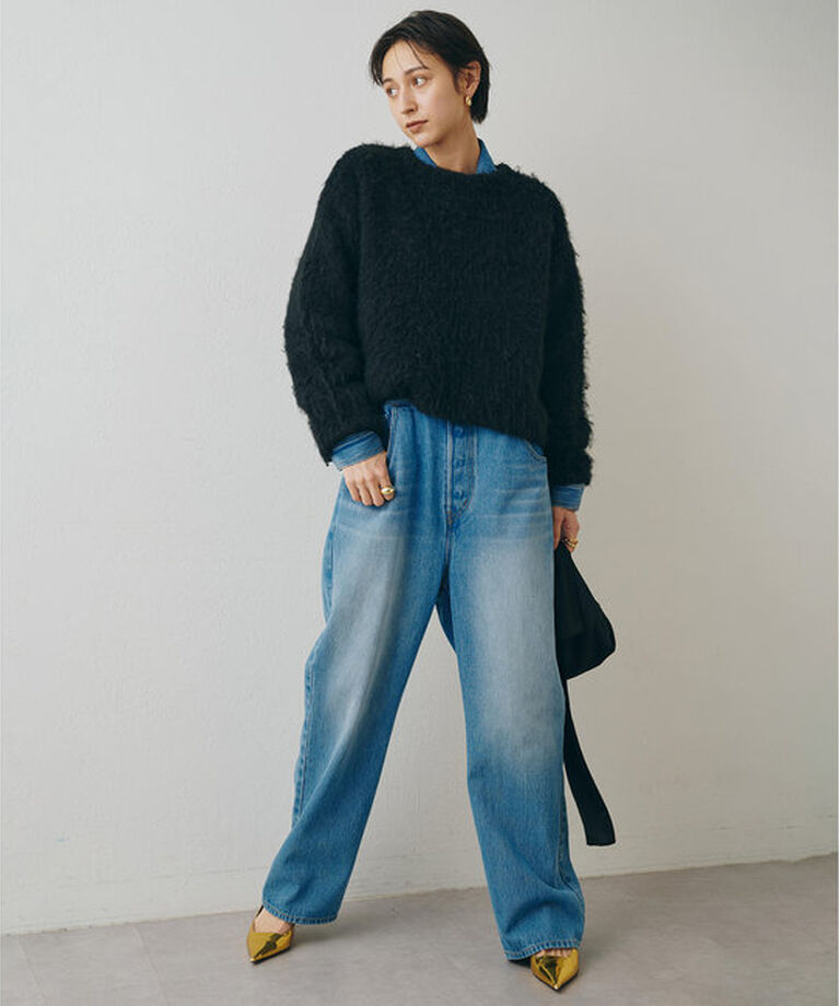  「【WEB限定カラー有り】ミックスヤーンクルーネックニットプルオーバー」|ニット・セーター|