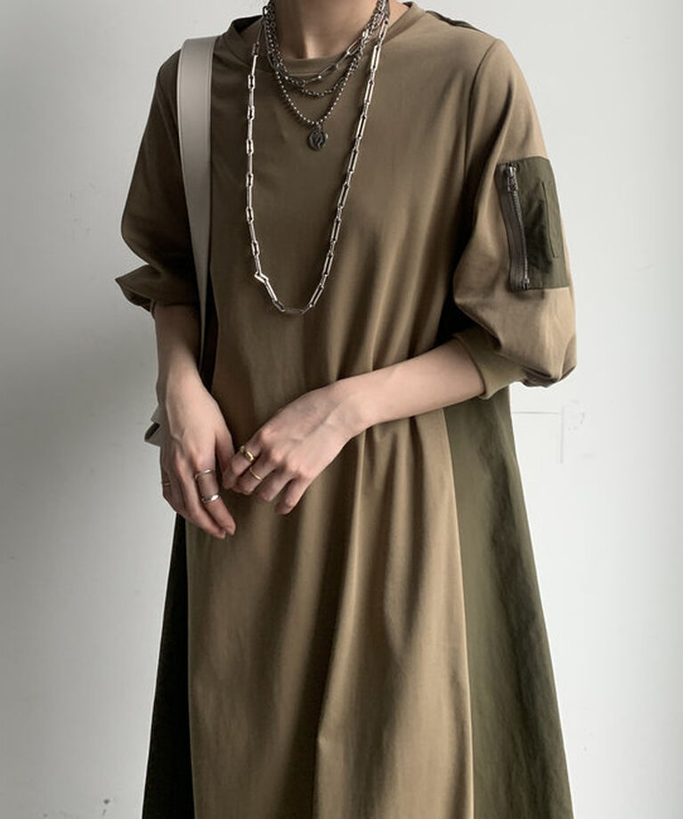  「【WEB限定】ミリタリー異素材切替ワンピース」|ワンピース|