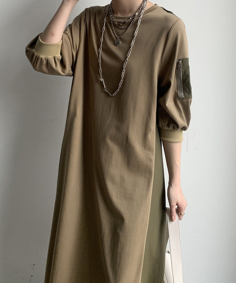  「【WEB限定】ミリタリー異素材切替ワンピース」|ワンピース|
