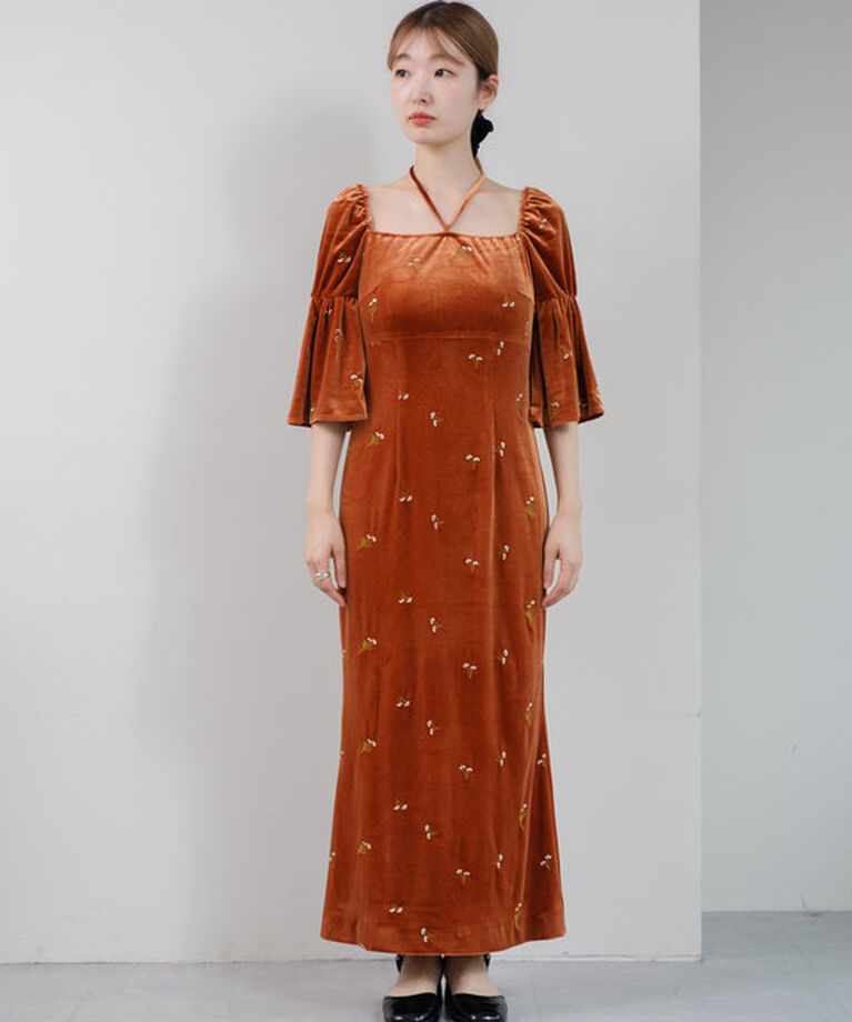  「【オケージョンドレス/結婚式】velour bell sleeve dress」|ドレス|