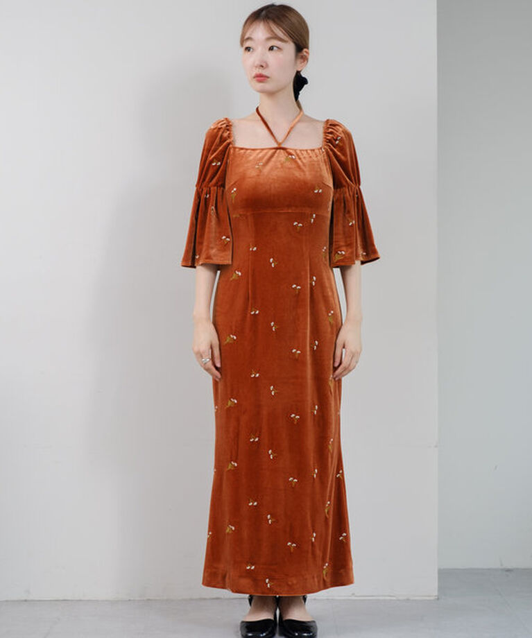  「【オケージョンドレス/結婚式】velour bell sleeve dress」|ドレス|