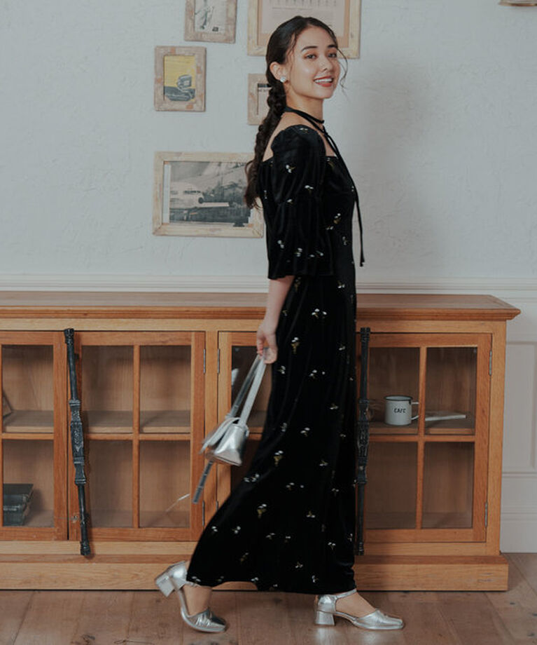  「【オケージョンドレス/結婚式】velour bell sleeve dress」|ドレス|