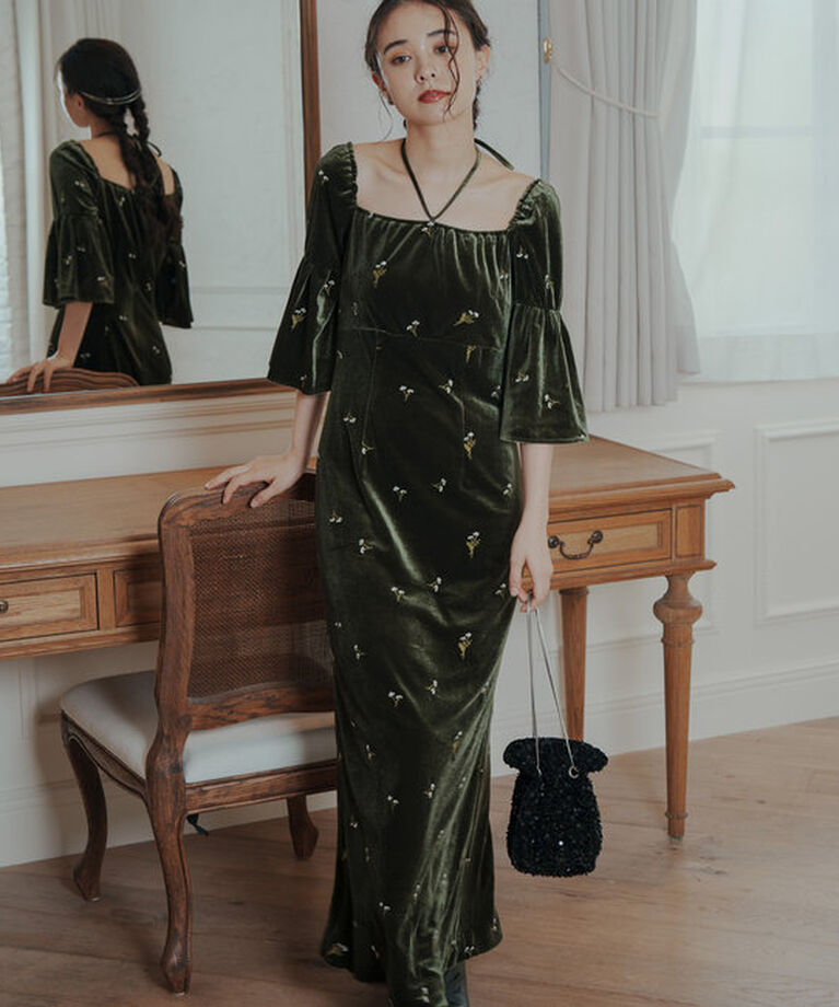  「【オケージョンドレス/結婚式】velour bell sleeve dress」|ドレス|