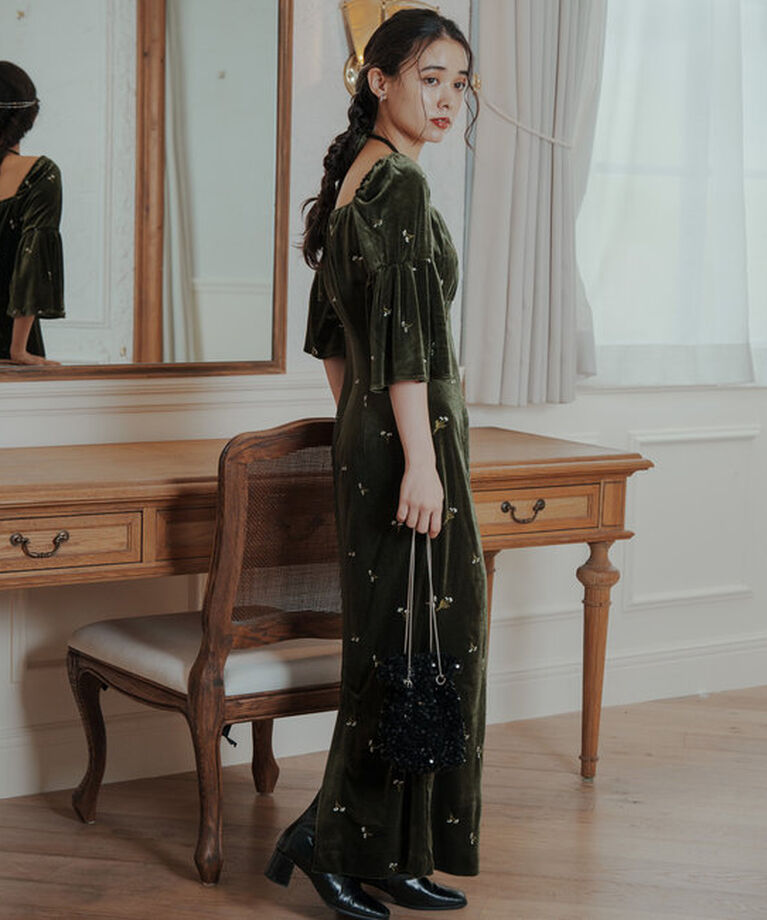  「【オケージョンドレス/結婚式】velour bell sleeve dress」|ドレス|