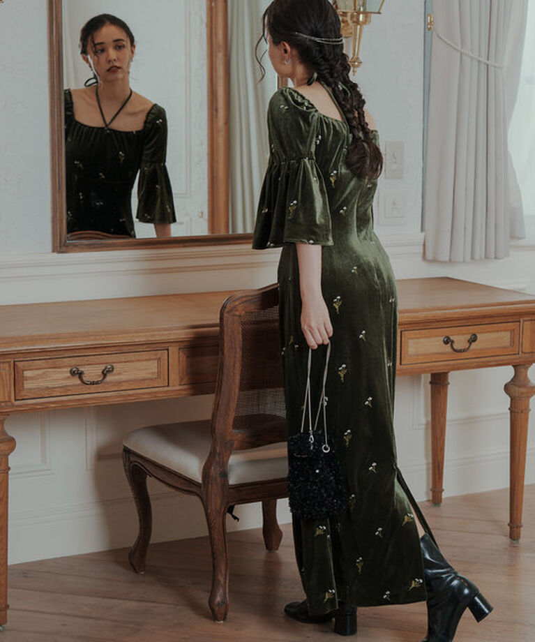  「【オケージョンドレス/結婚式】velour bell sleeve dress」|ドレス|