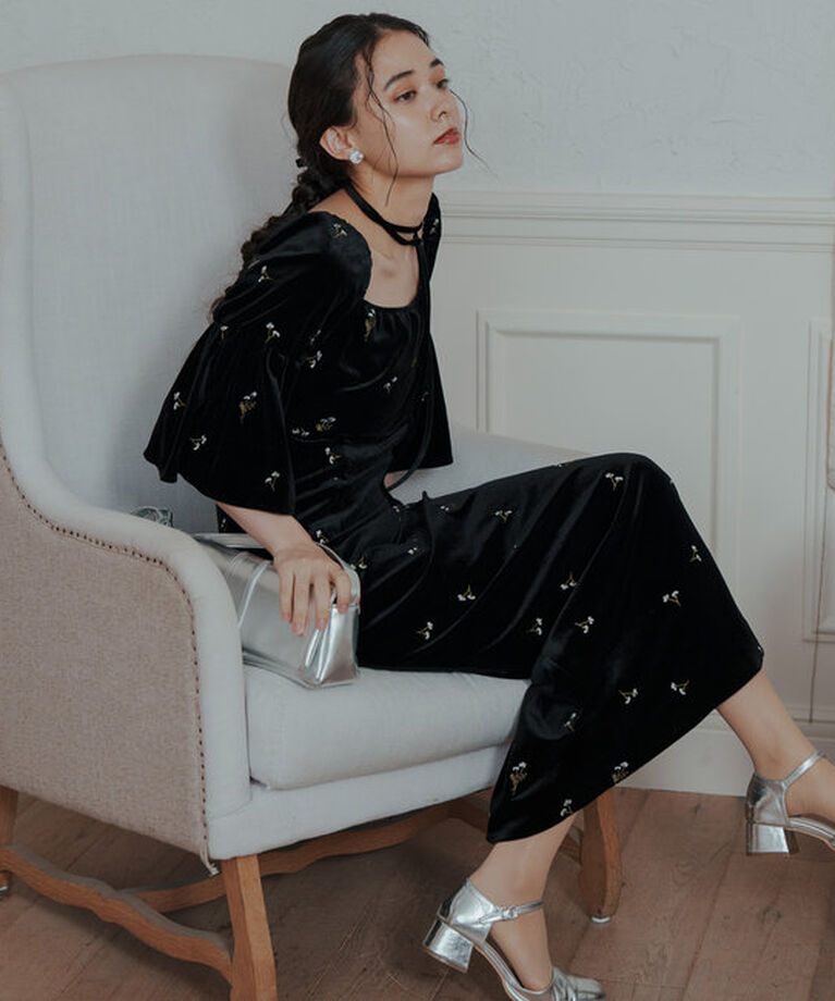  「【オケージョンドレス/結婚式】velour bell sleeve dress」|ドレス|