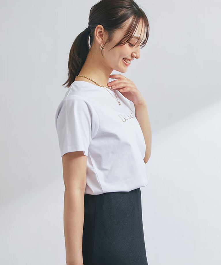  「《接触冷感・吸水速乾》箔ラインロゴTシャツ」|Tシャツ・カットソー|
