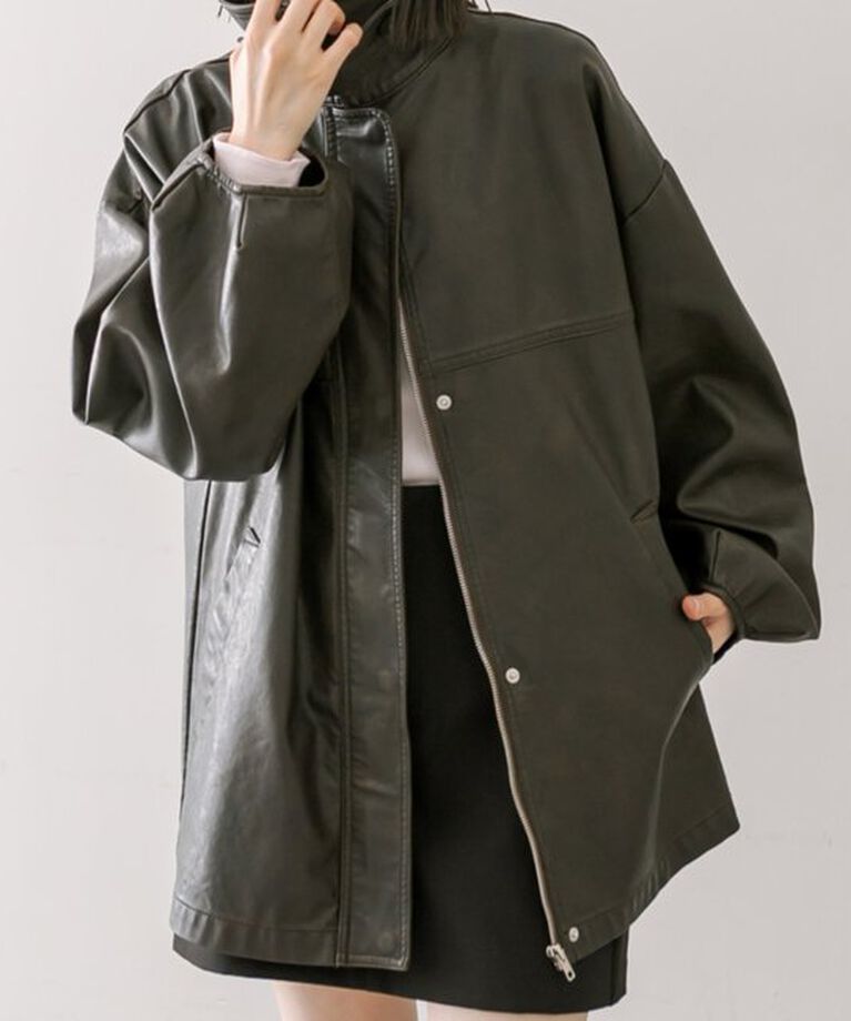  「【3色展開】フェイクレザージャケット」|その他|ブラウン