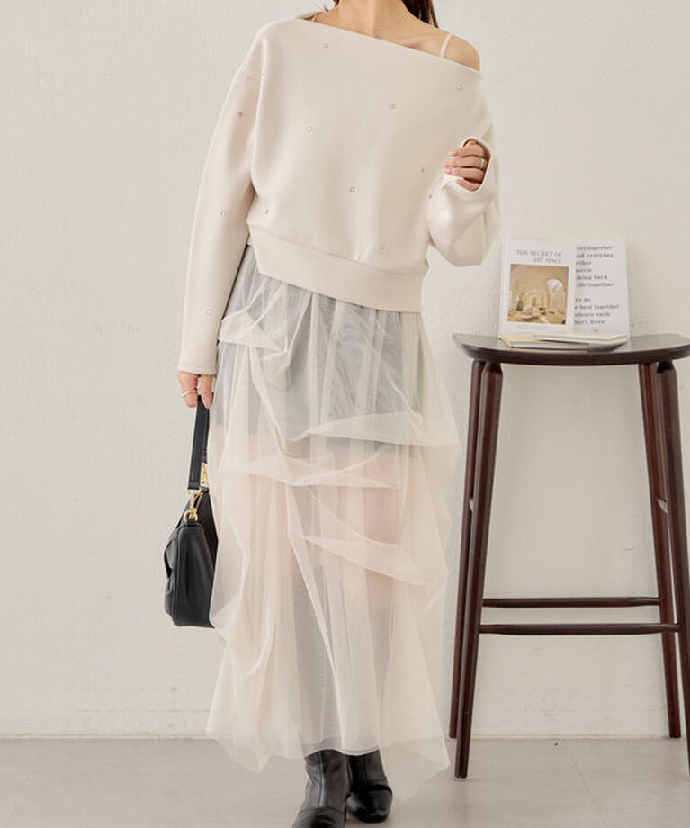  「【セットアイテム】オフショルニットセットチュールワンピース」|ワンピース|