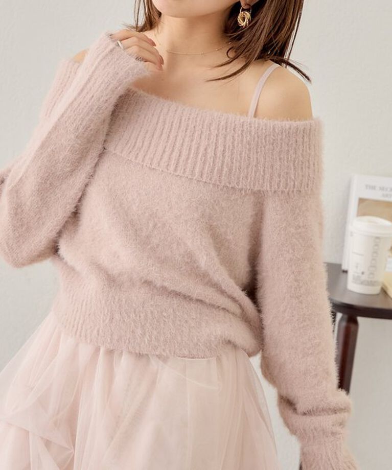  「【セットアイテム】オフショルニットセットチュールワンピース」|ワンピース|