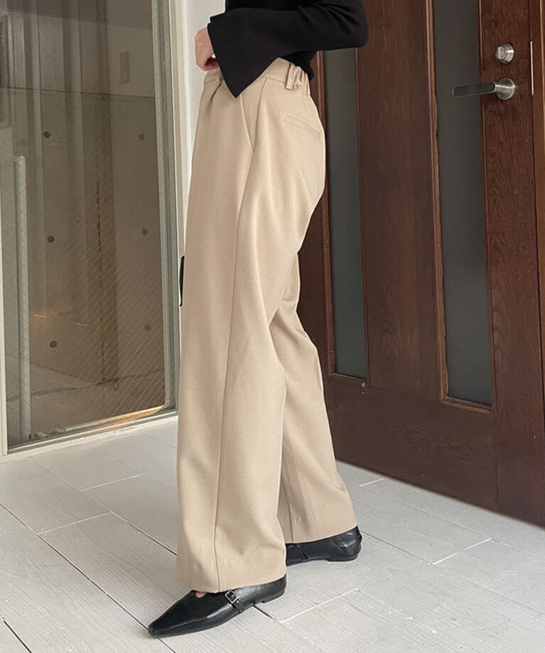  「【低身長・高身長サイズあり】タックストレートパンツ」|チノ|