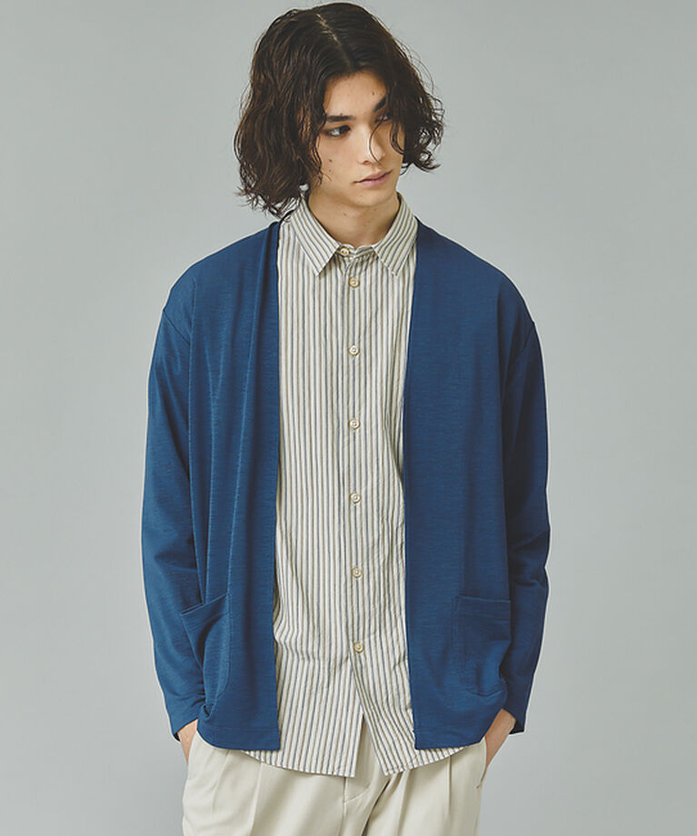 ABAHOUSE「【定番/シアー素材】ストレッチ カノコ ワンボタン カーディガン」|カーディガン|ブルー系その他1