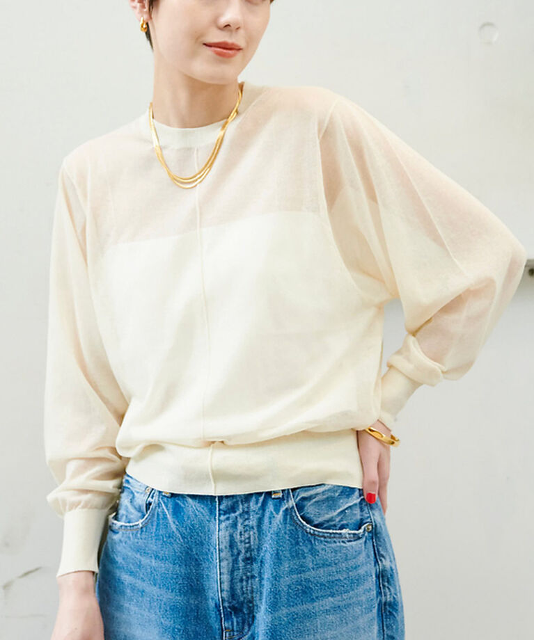 Rouge vif「コットンナイロンシアークルーネックプルオーバー」|ニット・セーター|アイボリー