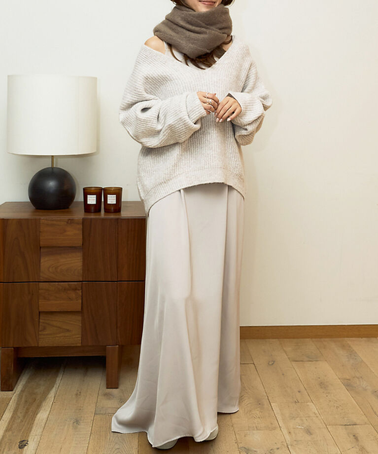 Rouge vif「【一部店舗限定】【2点セット】Vネックニット×キャミワンピセット」|ワンピース|グレージュ