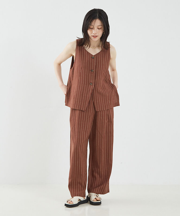 abahouse mavie「【セットアップ対応】レーヨンリネンストライプラップパンツ【予約】」|その他|