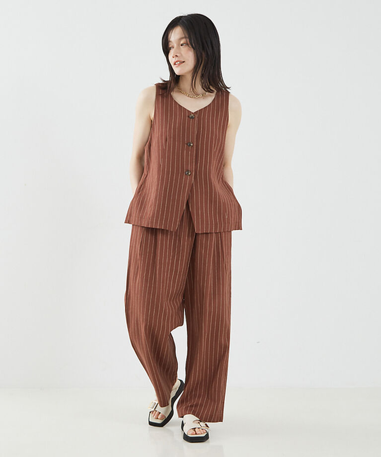 abahouse mavie「【セットアップ対応】レーヨンリネンストライプラップパンツ【予約】」|その他|