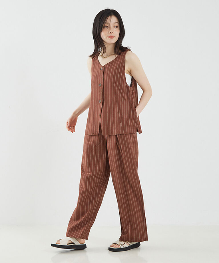 abahouse mavie「【セットアップ対応】レーヨンリネンストライプラップパンツ【予約】」|その他|