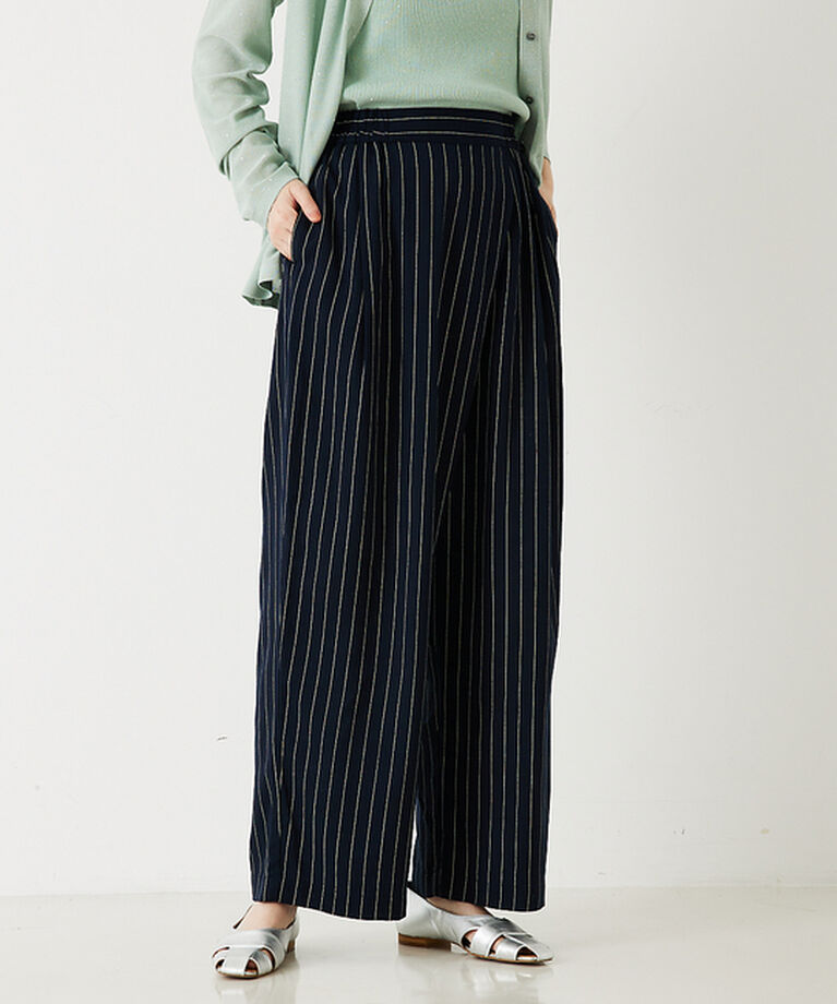 abahouse mavie「【セットアップ対応】レーヨンリネンストライプラップパンツ【予約】」|その他|ネイビー