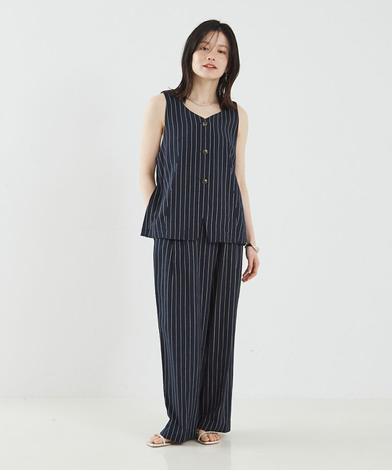 abahouse mavie「【セットアップ対応】レーヨンリネンストライプラップパンツ【予約】」|その他|