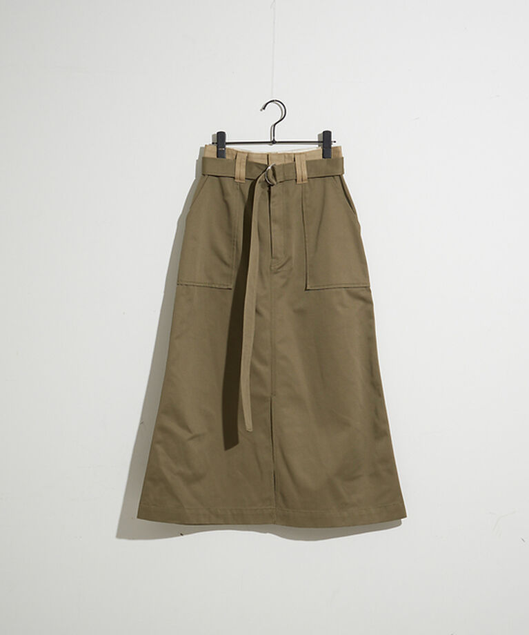 NOMINE「【Dickiesコラボ 別注】ウエスト配色 ベルトチノロングスカート」|スカート|カーキ