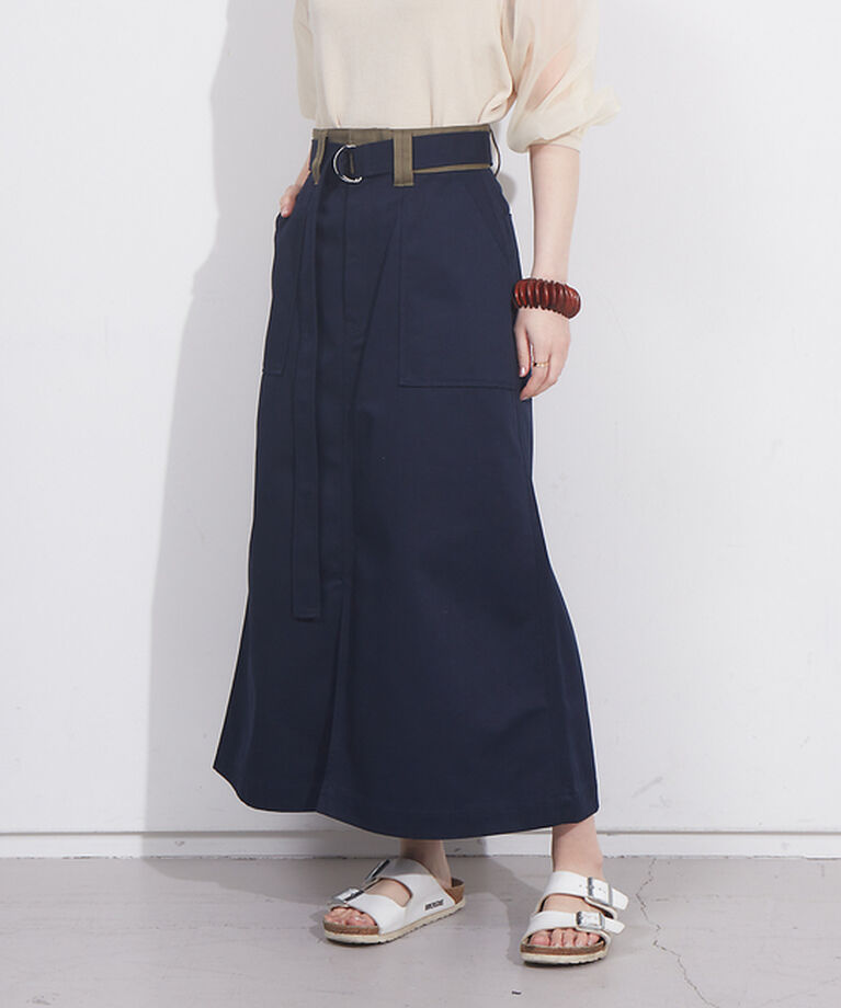 NOMINE「【Dickiesコラボ 別注】ウエスト配色 ベルトチノロングスカート」|スカート|ネイビー