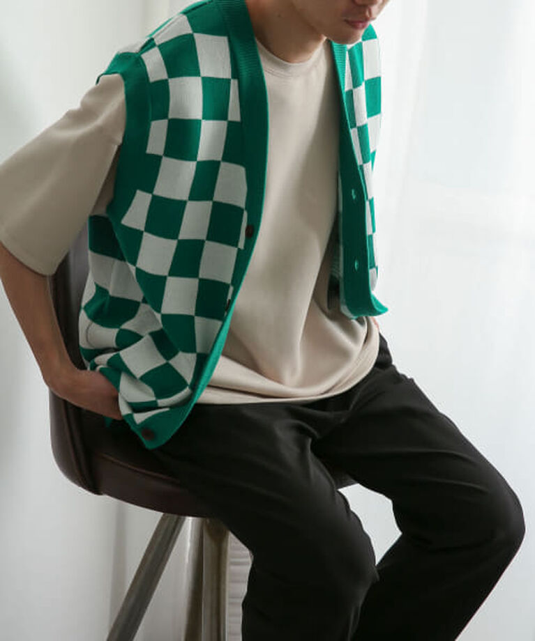 SENSE OF PLACE by URBAN RESEARCH「SENSE OF PLACE ブロックチェックカーディガンニットベスト」|ベスト・ジレ|GRN×IVO