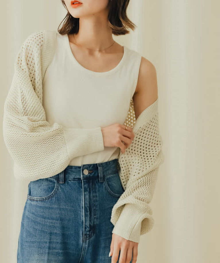 SENSE OF PLACE by URBAN RESEARCH「SENSE OF PLACE ラメバックオープンメッシュボレロ」|カーディガン|IVORY