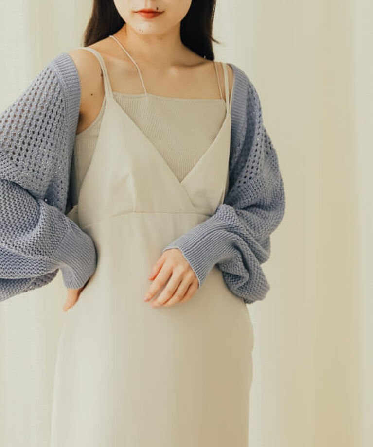 SENSE OF PLACE by URBAN RESEARCH「SENSE OF PLACE ラメバックオープンメッシュボレロ」|カーディガン|PURPLE