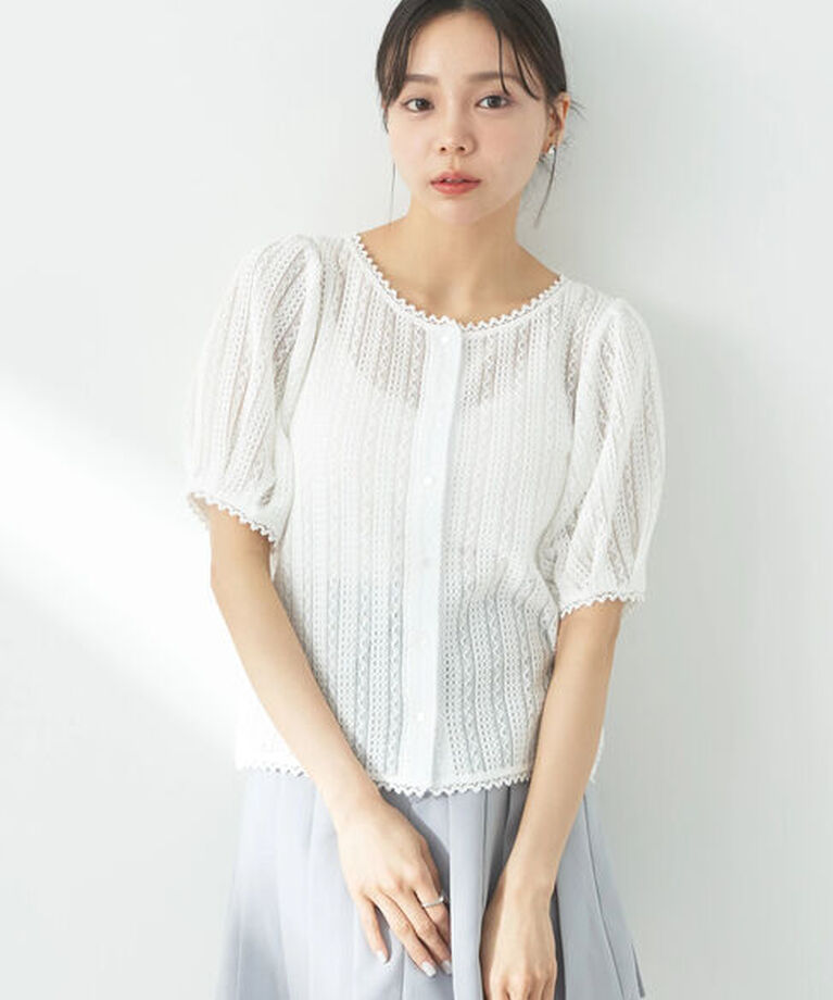 earth music&ecology「コンパクトレースカーディガン」|カーディガン|White