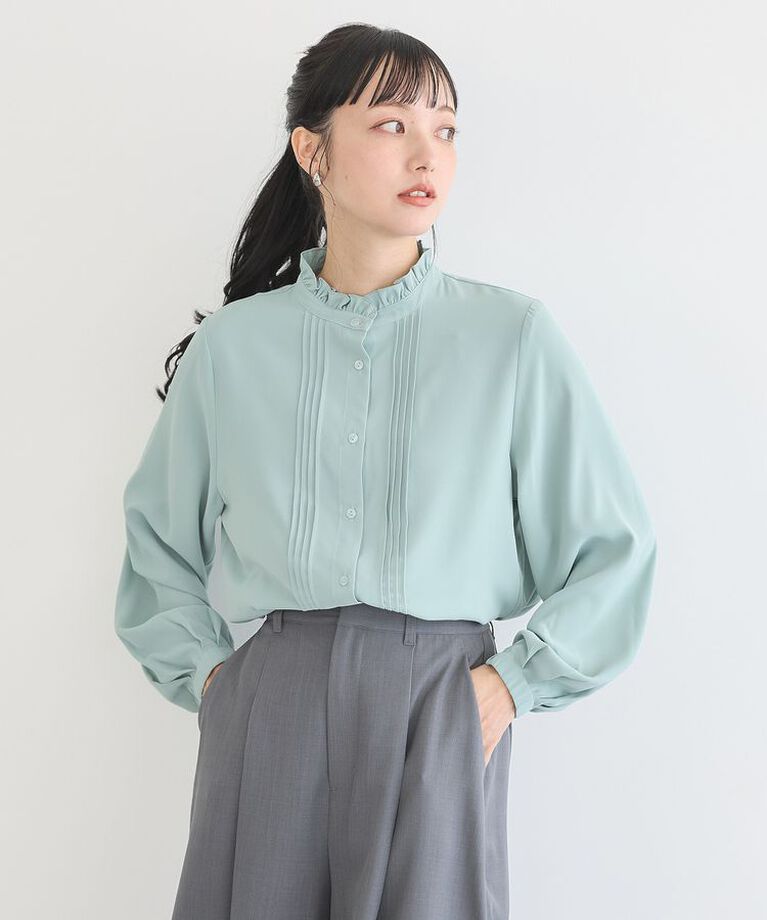 earth music&ecology「フリルピンタックブラウス」|シャツ・ブラウス|ミントグリーン