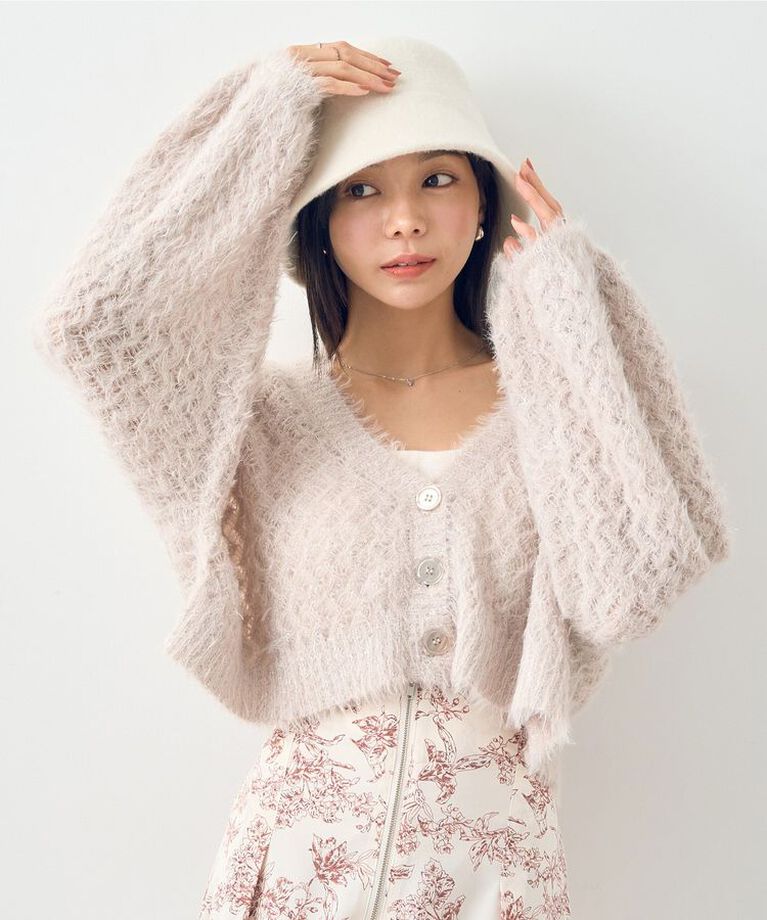 earth music&ecology「フェザーラメニットカーディガン」|カーディガン|Gray Beige