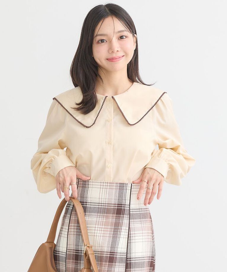earth music&ecology「配色ピコレースブラウス」|シャツ・ブラウス|