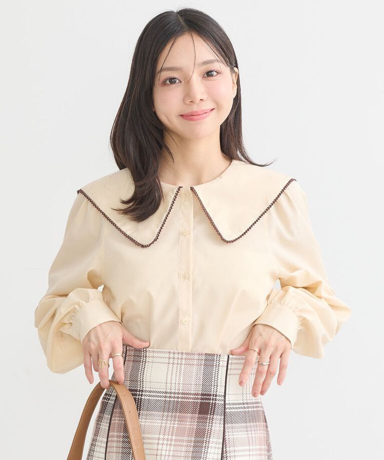 earth music&ecology「配色ピコレースブラウス」|シャツ・ブラウス|Light beige