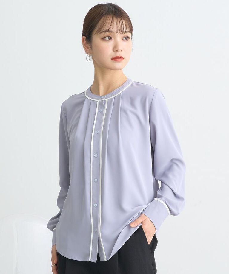earth music&ecology「バイカラータックブラウス　25SS オフィス 春 夏」|シャツ・ブラウス|Gray