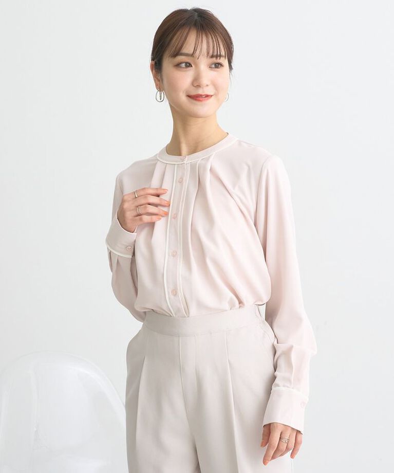 earth music&ecology「バイカラータックブラウス　25SS オフィス 春 夏」|シャツ・ブラウス|Pink Beige