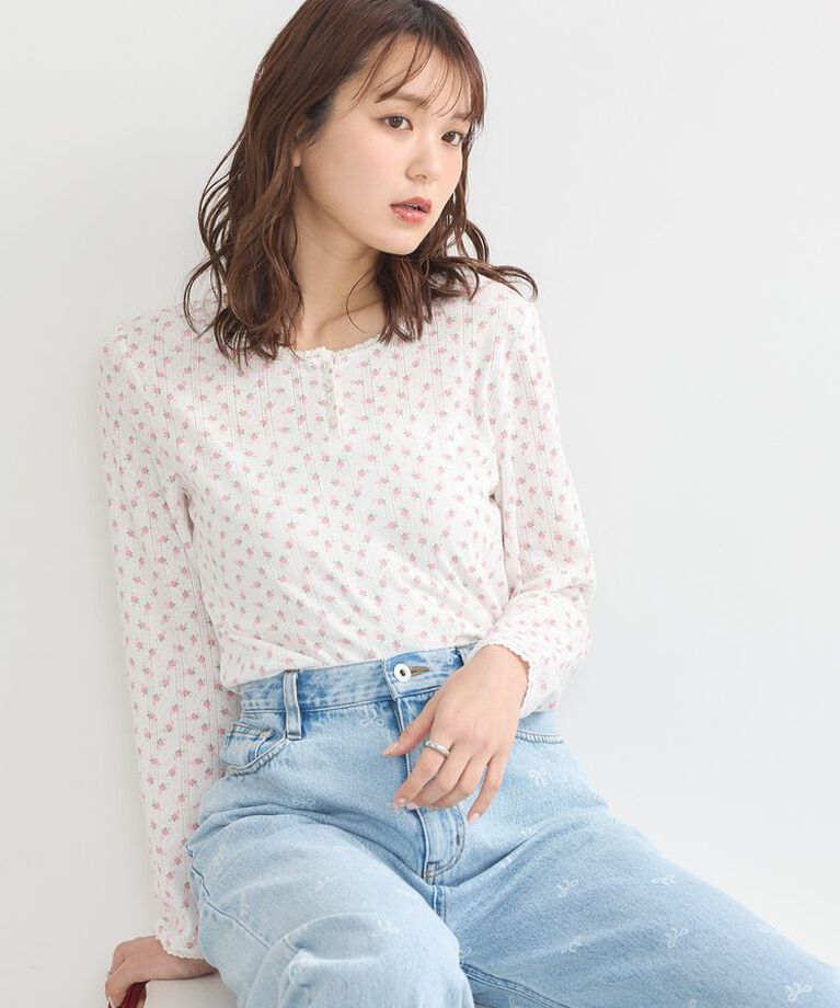 earth music&ecology「アイレットジャカードタイトプルオーバー」|Tシャツ・カットソー|Pink