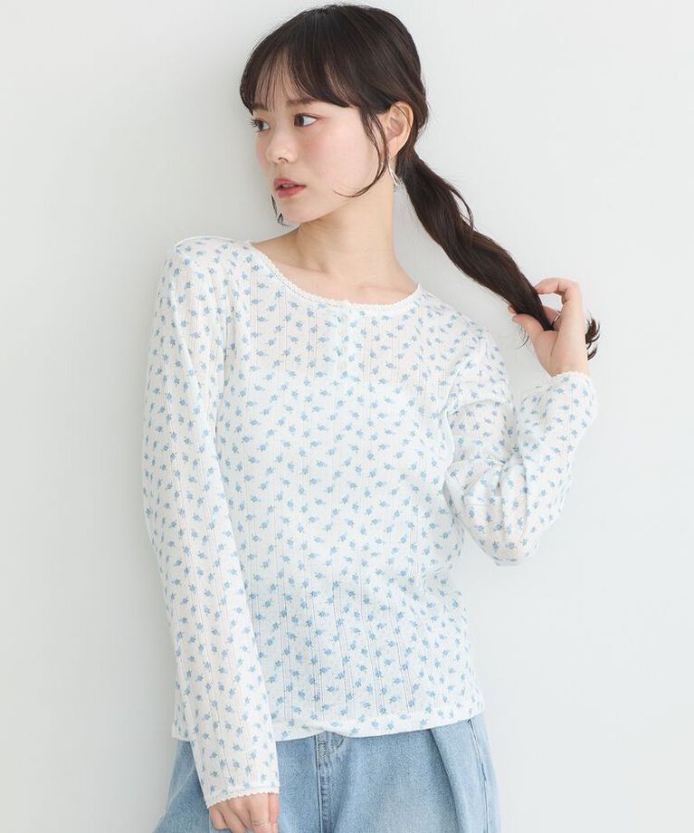 earth music&ecology「アイレットジャカードタイトプルオーバー」|Tシャツ・カットソー|Blue