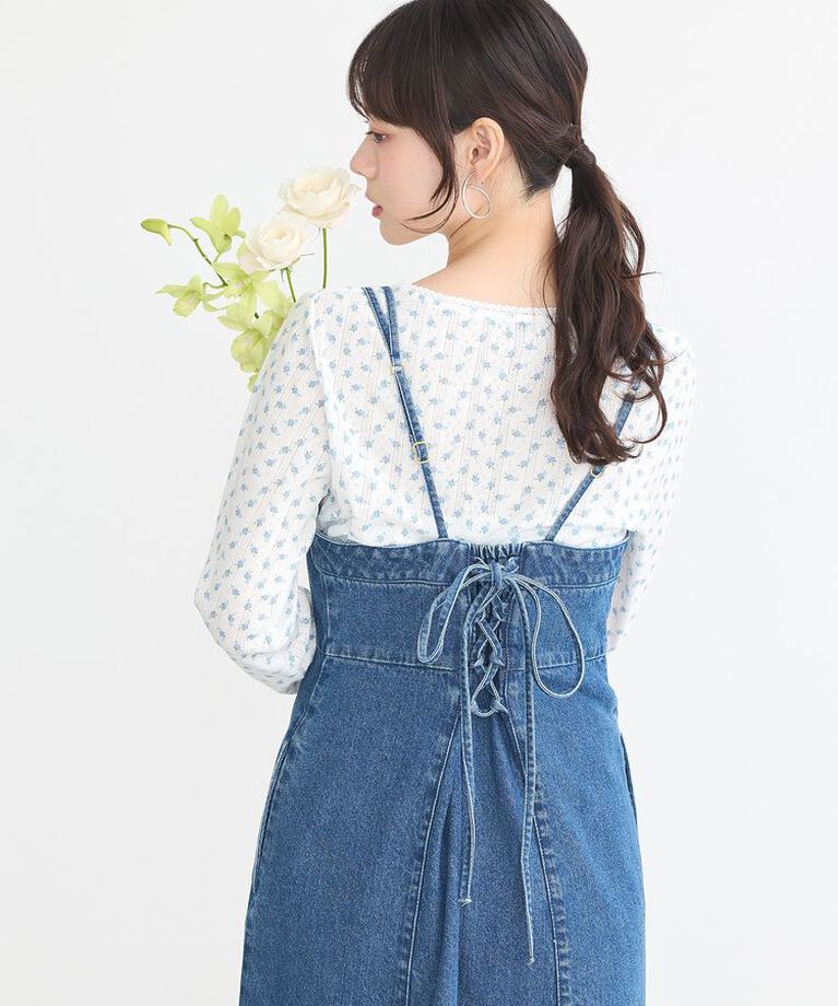 earth music&ecology「バックレースアップデニムキャミワンピース」|ワンピース|