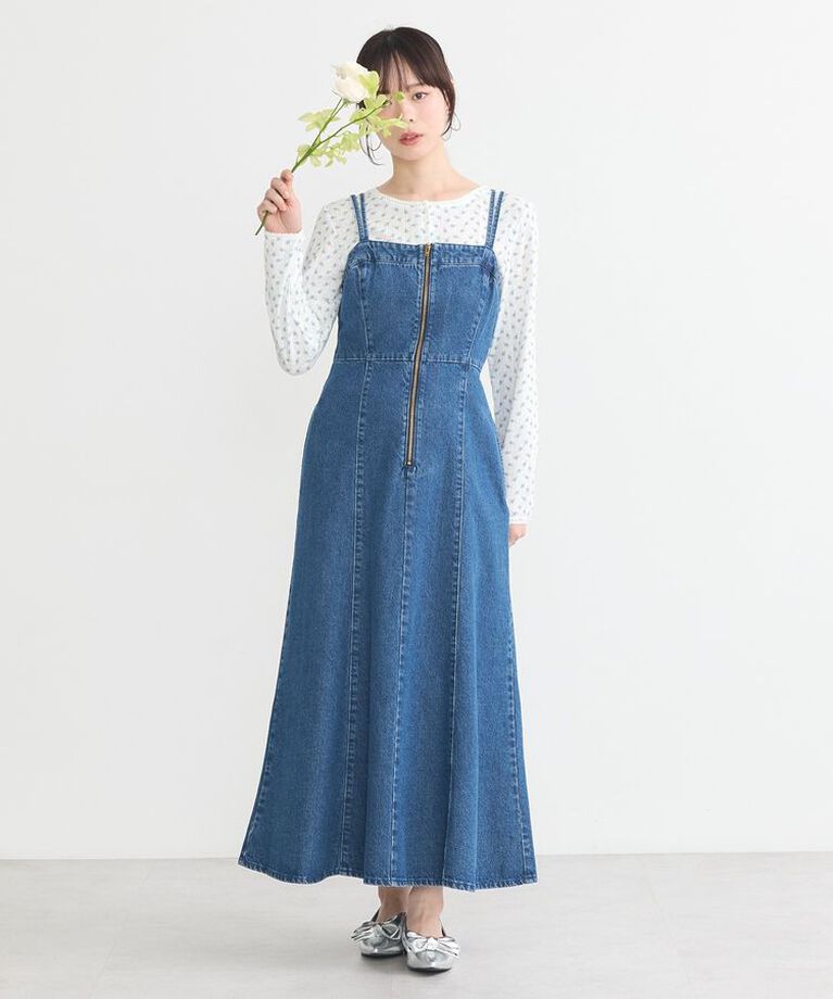 earth music&ecology「バックレースアップデニムキャミワンピース」|ワンピース|