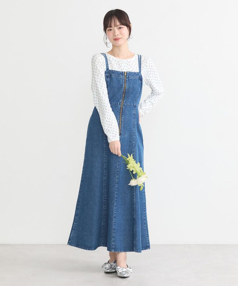 earth music&ecology「バックレースアップデニムキャミワンピース」|ワンピース|