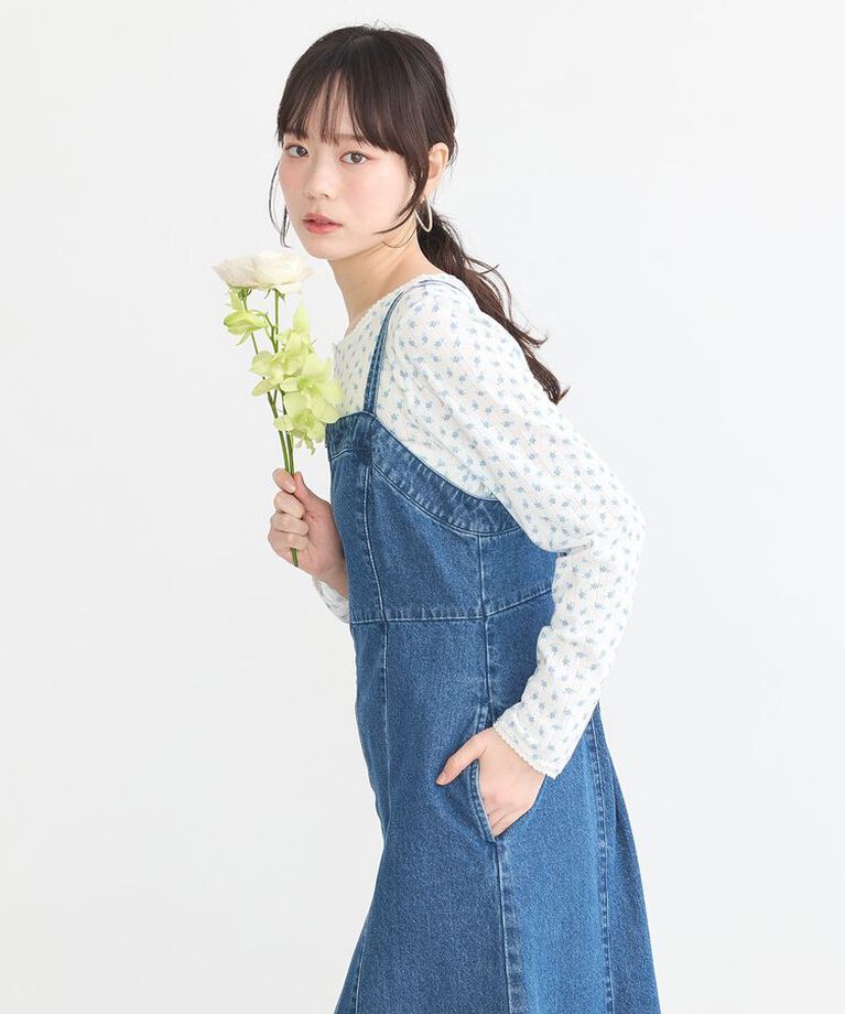 earth music&ecology「バックレースアップデニムキャミワンピース」|ワンピース|