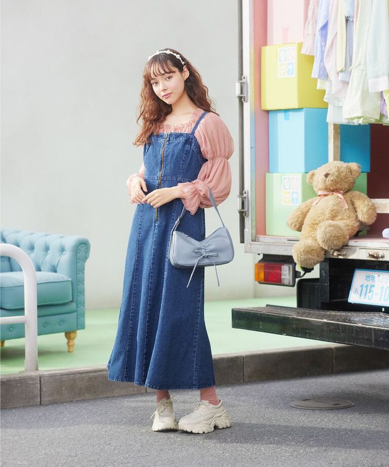 earth music&ecology「バックレースアップデニムキャミワンピース」|ワンピース|