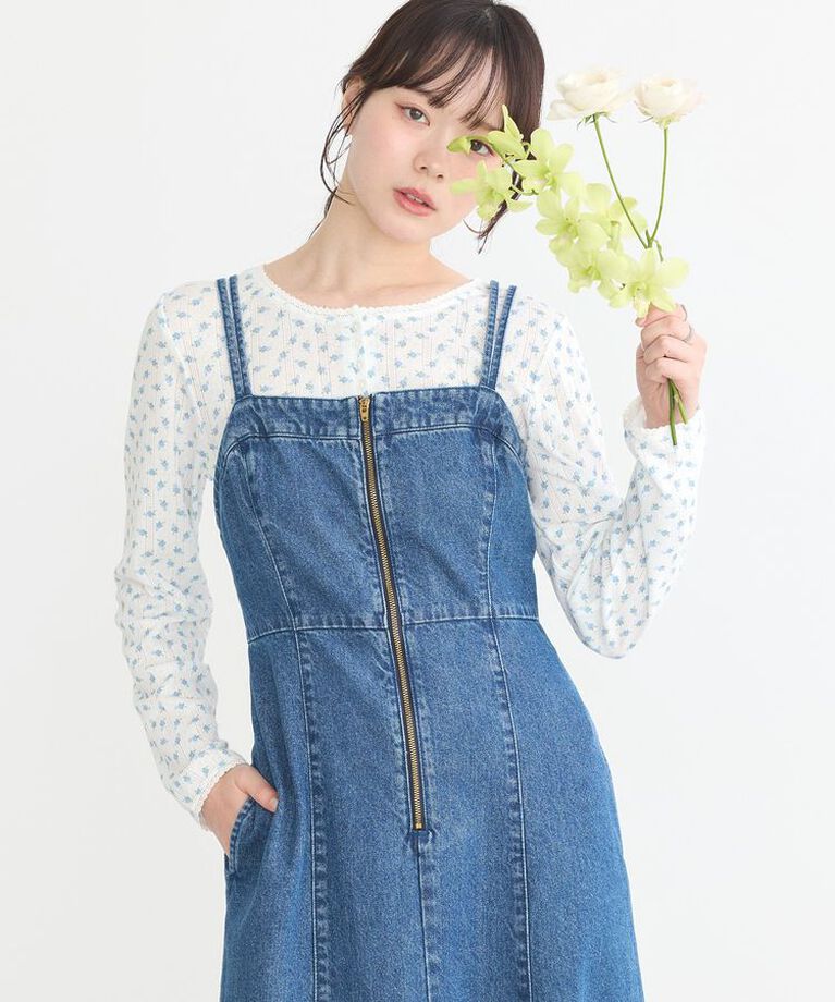 earth music&ecology「バックレースアップデニムキャミワンピース」|ワンピース|